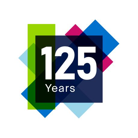 ISBA 125 year logo, bright coloured shards under the words 125 Years in white